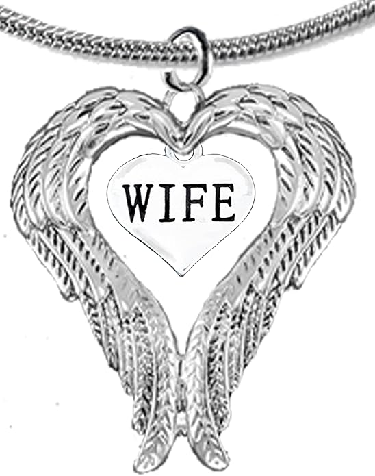 Guardian Angel, Heart (Love) Shaped Wings for Wife Necklace, Adjustable, Hypoallergenic, Safe-Nickel, Lead, Free