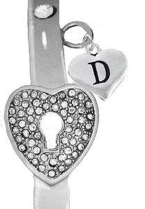 It Really Locks!, The Key To My Heart, "Initial D", Cuff Crystal Bracelet, Hypoallergenic, Safe-Nickel, Lead, Free
