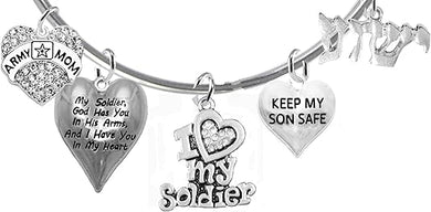 Army Mom, My Soldier, God Has You In His Arms And I Have You In My Heart, YESHUA (Jesus In Hebrew) NAMED BY AN ANGEL OF GOD, Adjustable Bracelet, Hypoallergenic Safe, No Nickel, Lead, Or Poisonous Cadmium