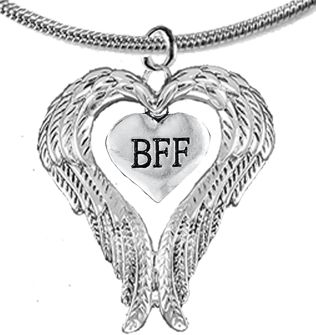 Guardian Angel, Heart (Love) Shaped Wings for BFF (Best Friends Forever) Necklace, Adjustable, Hypoallergenic, Safe-Nickel, Lead, Free
