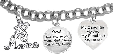 Marine Mom, My Daughter, God Has You In His Arms And I Have You In My Heart, Adjustable, Hypoallergenic-Safe, No Nickel, Lead, Or Poisonous Cadmium In Bracelet