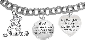 Marine Mom, My Daughter, God Has You In His Arms And I Have You In My Heart, Adjustable, Hypoallergenic-Safe, No Nickel, Lead, Or Poisonous Cadmium In Bracelet