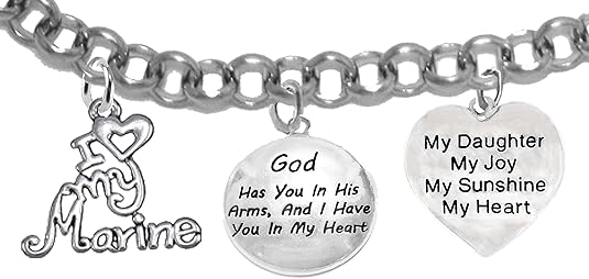 Marine Mom, My Daughter, God Has You In His Arms And I Have You In My Heart, Adjustable, Hypoallergenic-Safe, No Nickel, Lead, Or Poisonous Cadmium In Bracelet