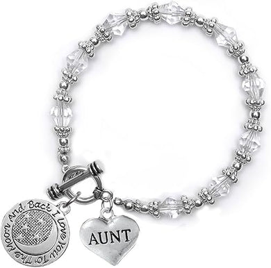 Aunt I Love You to The Moon and Back Clear Crystal Charm Bracelet, Hypoallergenic, Safe, Nickel, Lead & Cadmium Free.