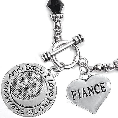 Fiancé I Love You To The Moon And Back Jet Crystal Charm Bracelet, Hypoallergenic, Safe, Nickel, Lead & Cadmium Free.