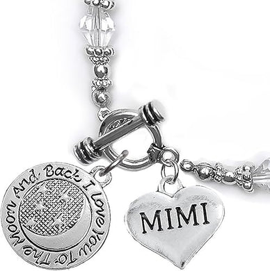 Mimi, I Love You to The Moon and Back Clear Crystal Charm Bracelet, Hypoallergenic, Safe, Nickel, Lead & Cadmium Free.