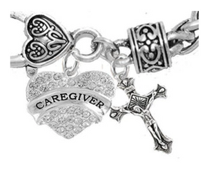 Caregiver, Nurse, RN, LPN, Crucifix Cross, Bracelet, Hypoallergenic, Safe - Nickel & Lead Free