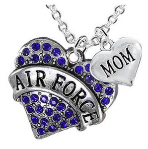 Air Force "Mom" Heart Necklace, Adjustable, Will NOT Irritate Anyone with Sensitive Skin. Safe