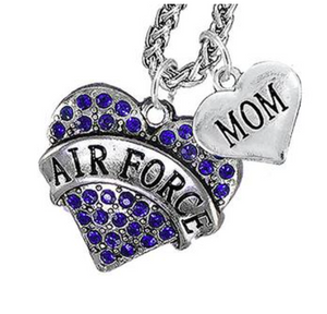 Air Force "Mom" Heart Necklace, Will NOT Irritate Anyone with Sensitive Skin. Nickel & Lead Free