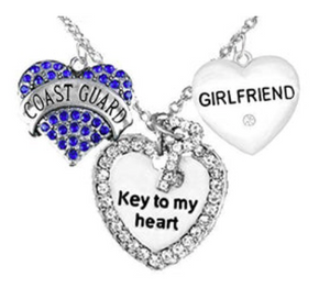 Coast Guard Girlfriend, "Key to My Heart", "Crystal Girlfriend" Heart Charm Necklace, Safe