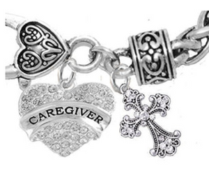 Caregiver, Nurse, RN, LPN, Genuine Crystal Cross, Bracelet, Hypoallergenic Safe - Nickel & Lead Free