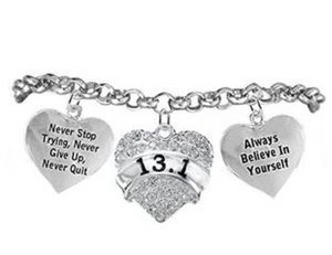 13.1 Runner Hypoallergenic "Never Stop Trying" "Never Give Up" Bracelet, Safe - Nickel & Lead Free.