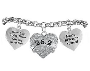 26.2 Runner Hypoallergenic "Never Stop Trying" "Never Give Up" Bracelet, Safe - Nickel & Lead Free.