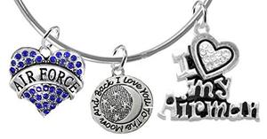 Air Force "I Love You to The Moon & Back", I Love My Airman, Adjustable Miracle Wire Bracelet - Safe