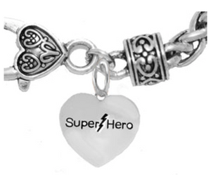 Super Hero Heart, Antique Wheat Chain Bracelet, Safe- No Nickel. Lead, Or Poisonous Cadmium. 1910B1