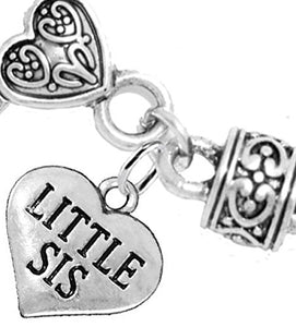 Little Sis Heart Charm Bracelet ©2016 Hypoallergenic, Safe, Nickel, Lead & Cadmium Free!