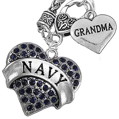 Navy Grandma Blue Crystal Heart Necklace, Will NOT Irritate Anyone with Sensitive Skin. Safe