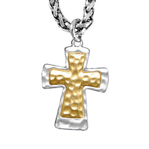 Two-Tone Matte Gold & Silver Christian Cross Necklace Safe - Nickel & Lead Free