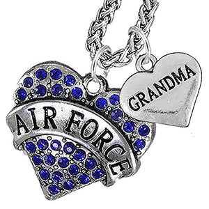Air Force Grandma Heart Necklace, Will NOT Irritate Anyone with Sensitive Skin. Safe - Nickel Free