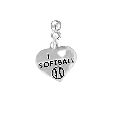 I Love Softball Heart Charm Fishhook Earrings ©2009 Safe - Nickel & Lead Free!