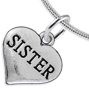 Sister Heart Charm Necklace ©2016 Hypoallergenic, Adjustable, Safe, Nickel, Lead & Cadmium Free!