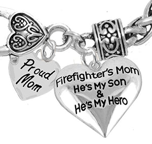 Firefighter, Proud "Mom", My Son Is My Hero Bracelet, Hypoallergenic, Safe - Nickel & Lead Free