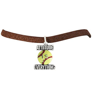 Girls Softball "Attitude Is Everything" Yellow Softball Charm, Adjustable, Hypoallergenic Bracelet