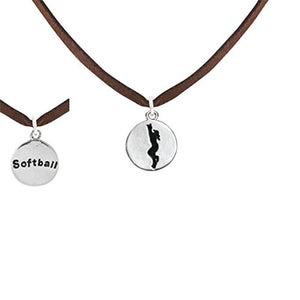 Softball Two-Sided Charm "Girl Catching Ball" & word "Softball" ©2011 Necklace Nickel & Lead Free