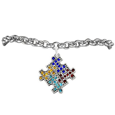 Autism Crystal Puzzle Piece, Hypoallergenic Adjustable Bracelet. Nickel, Cadmium, and Lead Free