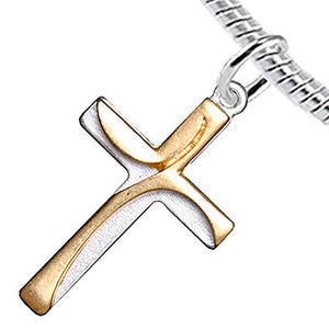 Two-Tone Matte Gold & Silver Contemporary Cross Bracelet Safe - Nickel & Lead Free