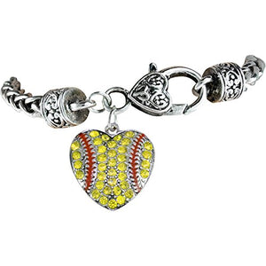 The Perfect Gift "Crystal Softball Heart Bracelet" ©2013 Hypoallergenic, Safe - Nickel & Lead Free