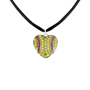Crystal Softball Heart Hypoallergenic Adjustable Necklace Safe - Nickel & Lead Free