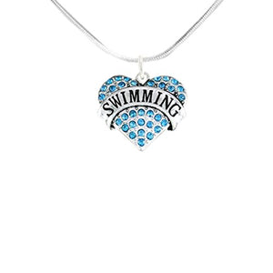Aquamarine Swimming Crystal Heart Necklace Adjustable Safe - Nickel & Lead Free!