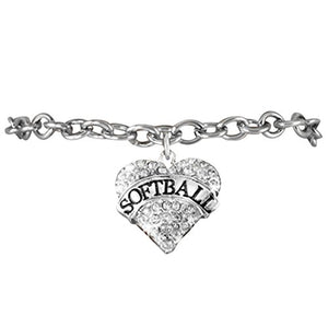 Softball "Genuine Crystal Heart" Hypoallergenic Bracelet, Nickel, Lead, Cadmium Free.