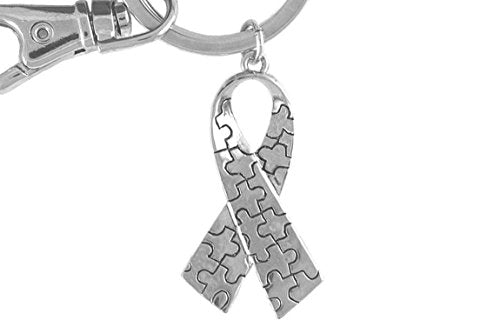 Autism Puzzle Ribbon Key Chain, Hypoallergenic Adjustable Necklace. Nickel and Lead Free