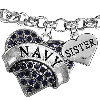 Navy Sister Blue Crystal Heart Bracelet, Adjustable, Will NOT Irritate Anyone with Sensitive Skin.