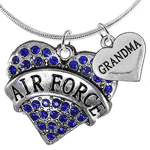 Air Force Grandma Heart Necklace, Adjustable, Will NOT Irritate Anyone with Sensitive Skin. Safe.