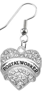 Postal Worker Crystal Heart Earrings, Safe - Hypoallergenic, Nickel, Lead & Cadmium Free!