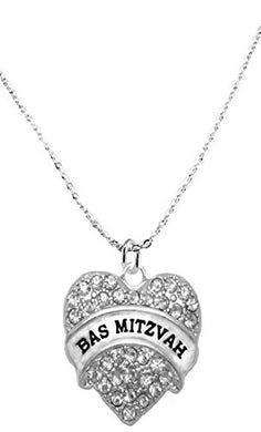 Bas Mitzvah Hypoallergenic Crystal Heart Necklace on Cable Chain