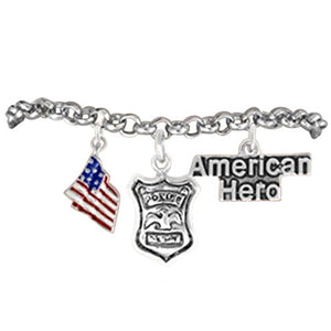 Policeman " American Hero " Policeman's Wife Hypoallergenic Adjustable Bracelet Nickel & Lead Free