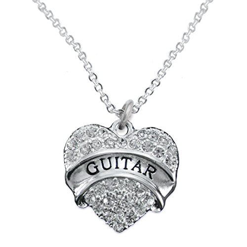 Guitar Crystal Heart Hypoallergenic Safe Necklace. Nickel, Lead & Cadmium Free