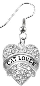 Cat Lover Crystal Heart Earrings,