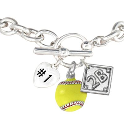 Choose the Position You Play, Softball Charm Bracelet Safe - Hypoallergenic (1st Base)