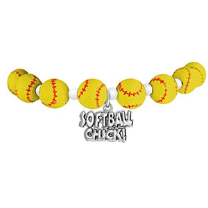 Softball "Softball Chick" ©2016 Hypoallergenic Stretch Bracelet, Fits Everyone. Nickel & Lead Free