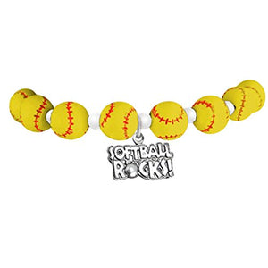 Softball "Softball Rocks" Hypoallergenic Stretch Bracelet, Fits Everyone. Nickel & Lead Free