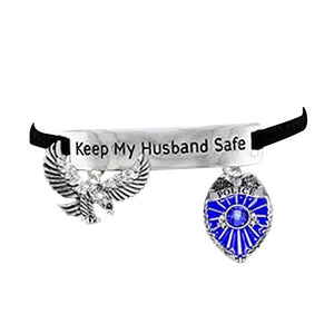 Policeman "Keep My Husband Safe" Policeman's Wife Adjustable Bracelet - Nickel & Lead Free