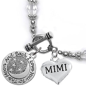 Mimi, I Love You to The Moon & Back Clear Crystal Charm Bracelet, Safe, Nickel Free.