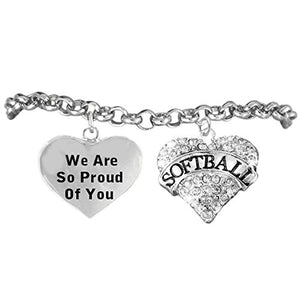 Girls Crystal Softball Heart, We Are So Proud of You" Hypoallergenic Adjustable Bracelet