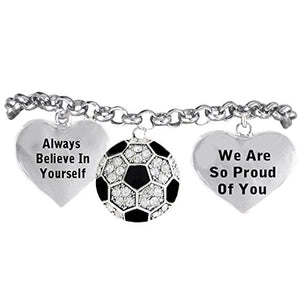 Soccer "Always Believe in Yourself" Adjustable Bracelet, Safe - Hypoallergenic, Nickel & Lead Free!