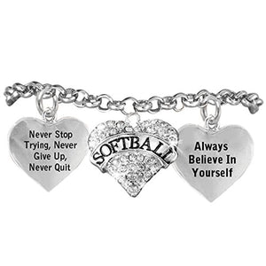 Softball, Never Stop Trying, Never Give Up" Hypoallergenic Adjustable Bracelet
